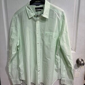 Nautica Button Up Shirt Mens  XL Long Sleeve With Lime Green/ White Plaid Pocket